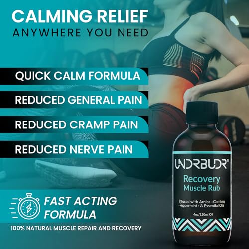 UNDRBUDR Post-Activity Recovery Muscle Rub Oil with Arnica, Comfrey & Essential Oils–4oz for Muscle Soreness, Back Pain, J...
