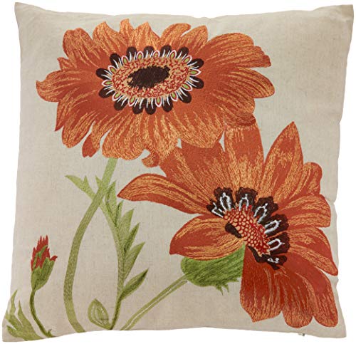 SARO LIFESTYLE 434P Le Tournesol Collection Embroidered Sunflower Design Linen Blend Filled Throw Pillow, Orange