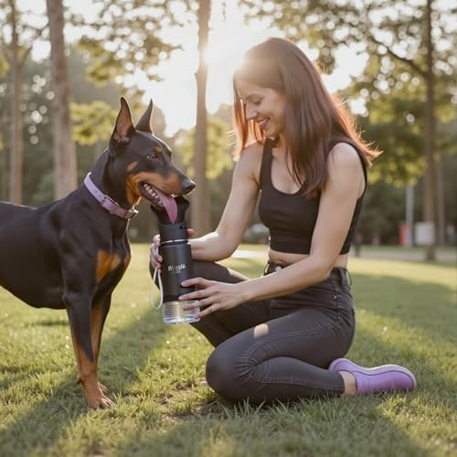 Waggle Bottle Stainless Steel Dog Travel Water Bottle, Double-Wall Vacuum Insulated Portable Dog Water Dispenser, Drink Cu...
