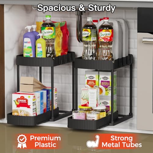 Ukeetap Multi-Purpose Pull-Out Storage Organizers, Under Sink/Cabinet Organizers and Storage for Bathroom & Kitchen, Blac...
