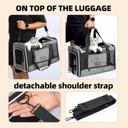 PAPZER Cat Carrier Soft-Sided Travel Bag for Medium to Large Cats Over 15lbs, Small Dog Carrier Crate Top Entry Breathable...