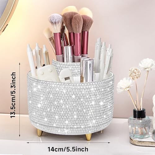 Yi-gog 360°Rotating Makeup Organizer Brush Holder with DIY Diamond Gifts Women Girls Vanity Desktop Office Dresser Bedroom