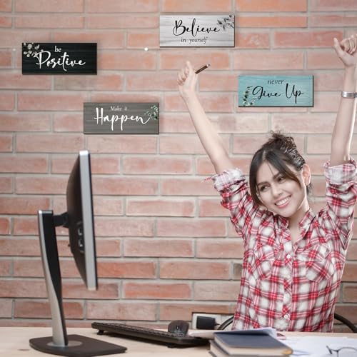 FENCORDAR 4 Pcs Office Decor For Women Motivational Wall Decor Rustic Inspirational With Positive Sayings Wooden Hangings ...