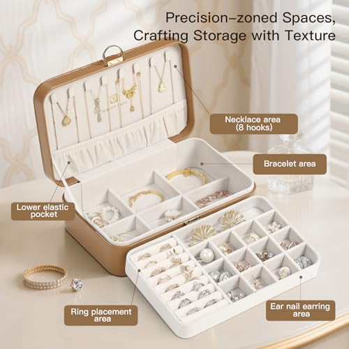 BEAUTY CASE Jewelry Box Organizer for Women Girls, 2 Layer Large Jewelry Storage Case, PU Leather Display Jewelry Holder w...