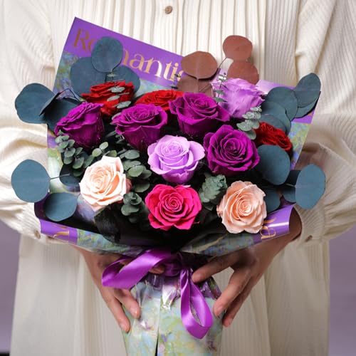 Lovenfold Flowers for Delivery Birthday Flowers Gift for Her,Preserved Flowers Bouquet 12 Roses Mixed Bouquet,Rose Gifts f...