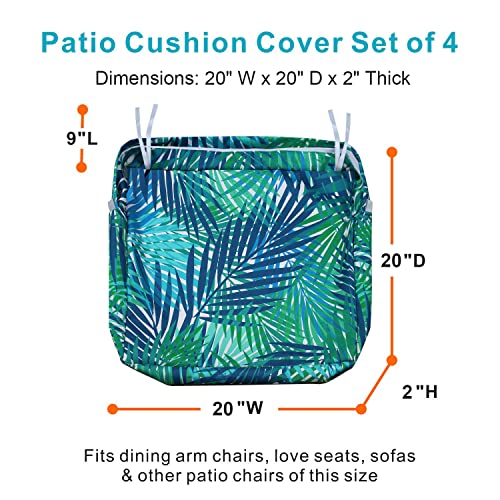 NettyPro Outdoor Cushion Slipcovers Waterproof 4 Pack Patio Chair Seat Cushion Covers with Zipper and Tie, 20 x 20 x 2 Inc...