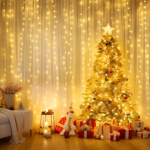 Minetom Curtain Lights, 300 LED Dimmable Fairy Lights Twinkle Lights with Remote and Timer, 8 Modes, USB Powered String Li...