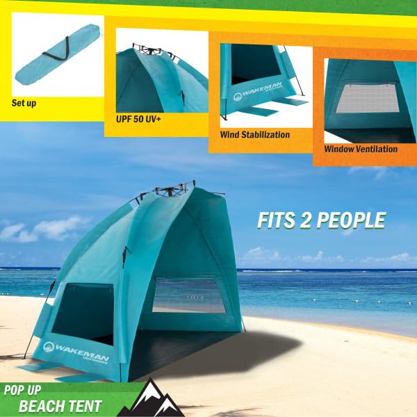 Beach Tent Sun Shelter - UPF50+ UV Protection Portable Sun Canopy for Beach Cabana - 2-3 Person Pop Up Beach Tent - Beach ...