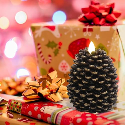 Wondise Flameless Candles with Timer, Battery Operated Flickering Wick Real Wax Pine Cone Candles for Holiday Indoor Decor...