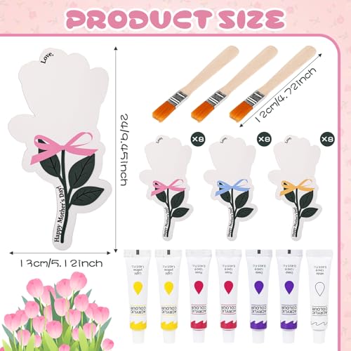 Yousoontic 24 Sets Mother's Day Handprint Kit Unfinished Wooden Flower with Acrylic Paints & Brushes DIY Handmade Gifts fr...
