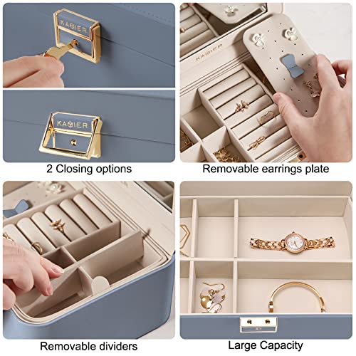 KAMIER Jewelry Organizer Box, 2 Layers PU Leather, Large Capacity, Double Lock and Large Mirror, Hidden Necklace Hooks, Re...
