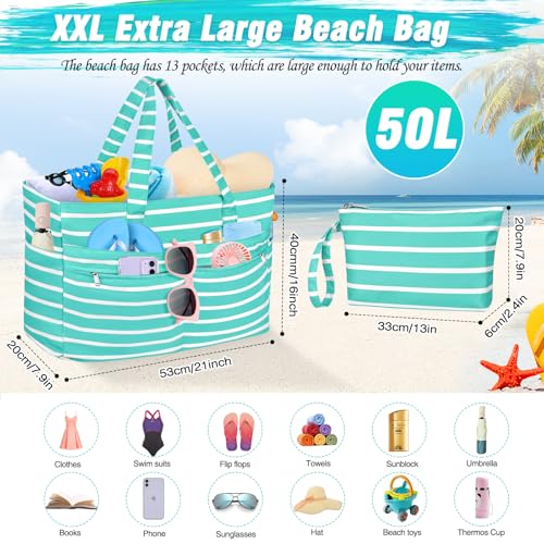 HUANLANG Extra Large Beach Bag Waterproof Beach Totes Bags for Women Men,Pool Bag with Zipper Wet Pocket