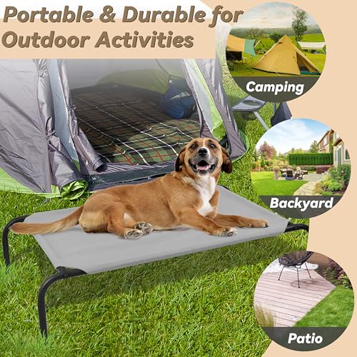PHYEX Heavy Duty Steel-Framed Portable Elevated Pet Bed, Elevated Cooling Pet Cot, 43.5" L x 25.5" W x 7.8" H(M, Grey)