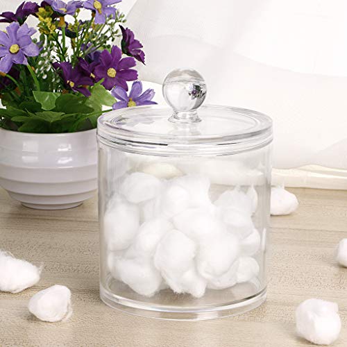 Hipiwe Cotton Ball and Swab Organizer with Lid Apothecary Acrylic Jar Makeup Qtip Organizer Bathroom Storage Canister Jar ...