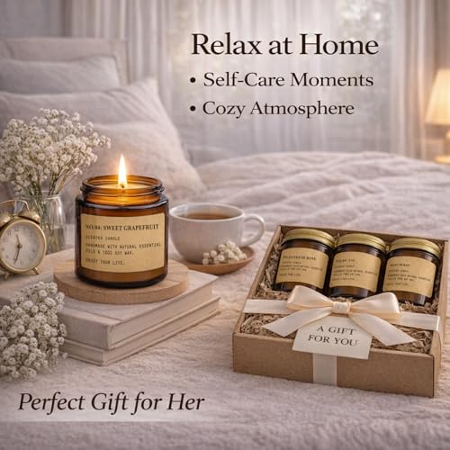 Scented Candles for Home, 8 Pack Soy Wax Candle Set, Aromatherapy Candles, Amber Jar Vintage Apothecary Style, 8 Scents Gi...