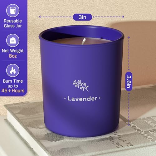 Lavender Candles for Home Scented, 8 oz Scented Candles Present, Purple Jar Wax, Made with Soy for Women, 45 Hour Long-Las...