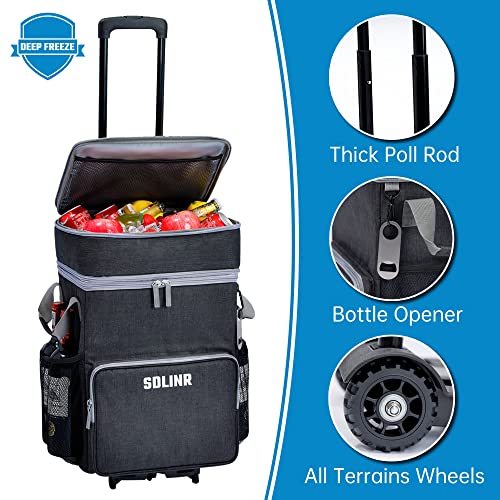 SDLINR 72-Can Large Rolling Cooler, Leakproof Insulated Soft Cooler Bag with Wheels and Handle Collapsible for Beach Campi...