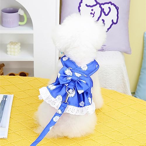 Anelekor Dog Harness Dress for Small Dog Daisy Floral Dog Harness and Leash Set Bow Knot Girl Puppy Princess Skirt with D-...