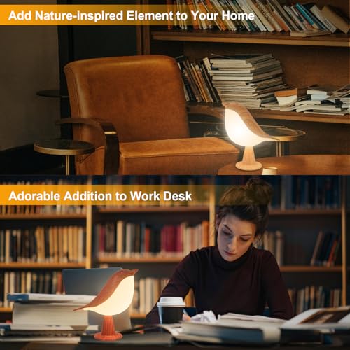 Deogos 2 Cute Bird Lamps Combo,Small Bedside Lamps with 3 Color Temperature and Adjustable Brightness,Rechargeable Cordles...