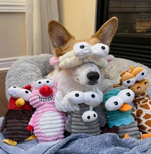 Nocciola 5-Pack Squeaky Dog Toys, Durable Stuffed Critter Zoo Dog Toys with Unique Squeak Sounds to Keep Dogs Busy, Puppy ...