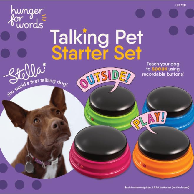 Hunger for Words Talking Buttons Starter Set - Recordable Buttons to Teach Your Dog to Communicate, Dog Training Games, Pl...
