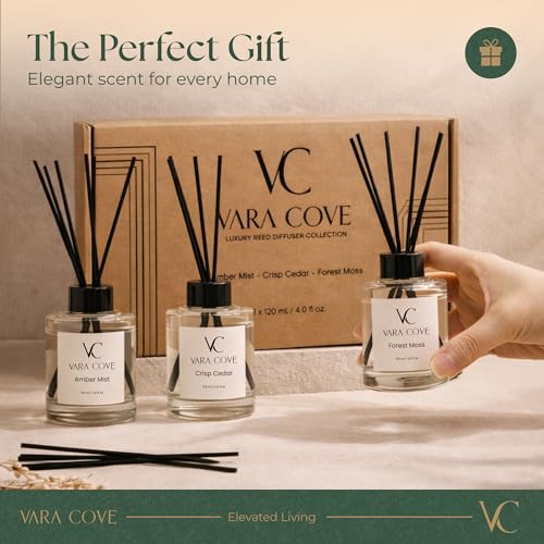 Reed Diffuser Set - 3 Pack (4.0 fl oz Each) - Long Lasting Home Fragrance Diffuser Sticks for Home, Office & Bathroom - Am...