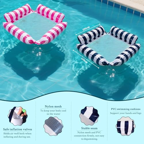 Pool Floats Adult Inflatable Hammock with Cooling Mesh, Portable Foldable Water Chair for Beach Vacation Essentials, Strip...