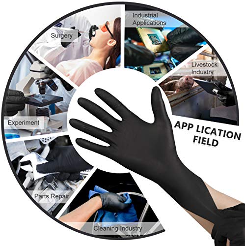 YOTU Black Disposable Nitrile Latex & Powder Free 6-Mil Gloves 100 Count, Textured, Mechanic Wearing, Cleaning, Food Black...