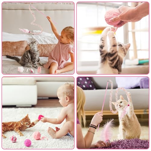 MALLMALL6 10Pcs Cat Toy Set Interactive Cat Toys Pack Including Feather Teaser Wand Cat Springs Mice Crinkle Balls and Pet...