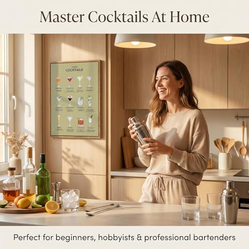 Wallart Street Retro Framed 12x16 inches Classic Cocktails Poster – Illustrated Mixology Guide for Bar, Kitchen, or Home B...