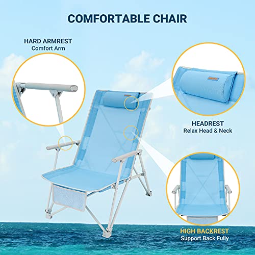 #WEJOY High Back Beach Chairs Portable Low Folding Beach Chair for Adults with Armrest,Headrest for Outdoor Lawn Festival ...