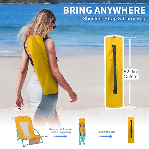 Low Beach Chairs 2 Pack,Folding Compact Low Seat Chairs for Adults w/Mesh Back & Storage Bag,Heavy Duty Chair for Outdoor ...
