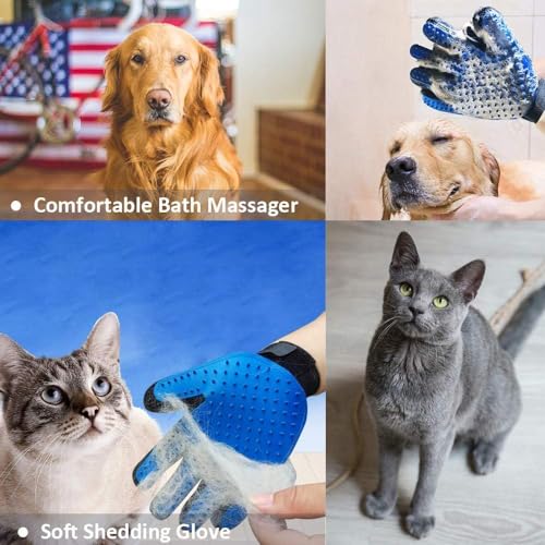 2PCS Pet Grooming Brush Set, Undercoat Deshedding Tool & Double-Sided Silicone Glove for Dogs, Cats & Horses - Gentle & Ef...