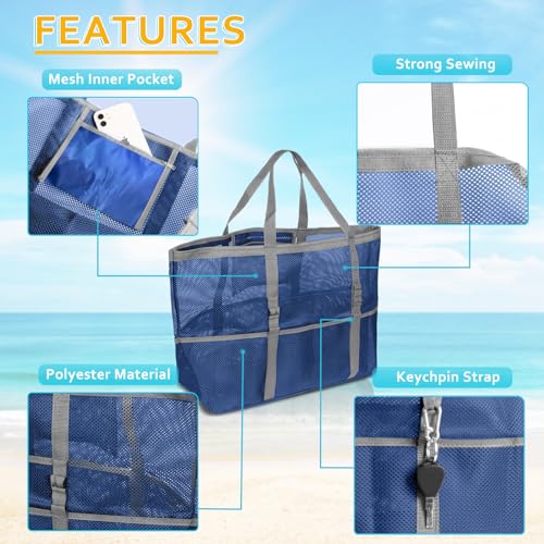 SRISE Mesh Beach Bag - Large Beach Tote Bag for Family Beach Bag for Toys & Vacation Essentials