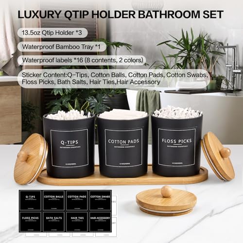 3 Pack Qtip Holder Bathroom Set with Tray,13.5oz Cotton Round Ball Pad Holder Cotton Swab Floss Pick Dispenser,Bathroom Or...