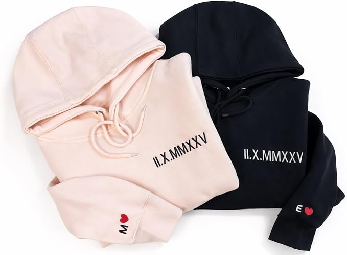 Custom Embroidered Roman Numeral Hoodie, Personalized Hoodie For Boyfriend Girlfriend With Initial Heart, Gifts for Boyfri...