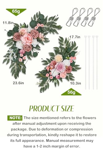Qeedy Wedding Arch Flowers Set of 2, Artificial Flowers for Decoration for Wedding Ceremony Backdrop, Wedding Floral Arran...