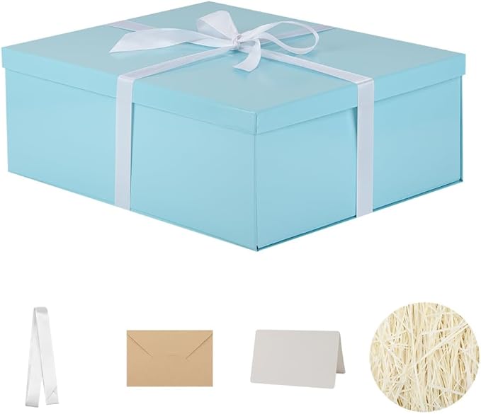 Extra Large Gift Box with Lid 17x13x6 Inches, Blue Gift Boxes for presents Packaging for Birthdays, Valentine's Day, Chris...