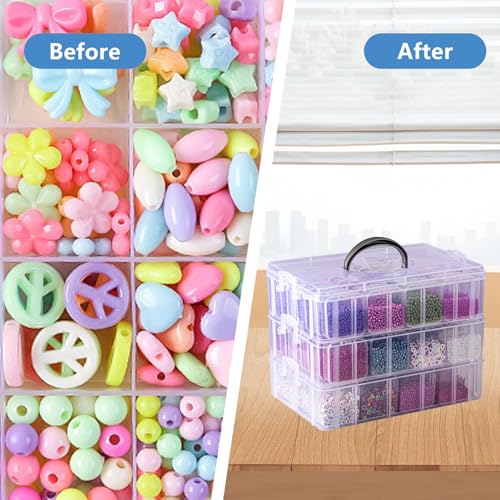 VTG Bead Organizer Box, 84 Pcs Small Organizers, 3-Tier Bead Storage Containers Portable Organizer and Storage Box Stackab...