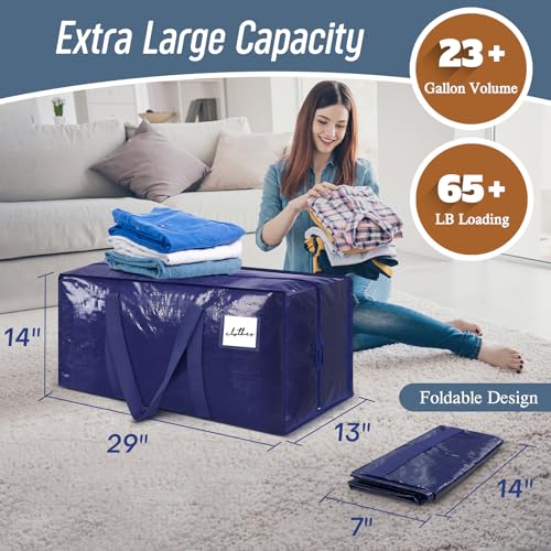 6 Pack Extra Heavy Duty Large Moving Bags with Strong Zipper & Comfortable Handles, Sturdy & Durable Clothes Storage Bags ...