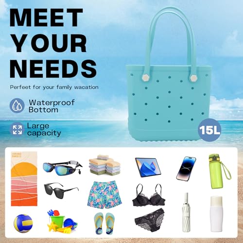 Beach Totebag X-Large Waterproof Sandproof Rubber Beach Tote Bag with Zipper Pocket and Phone Kickstand Cup