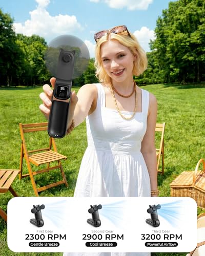 FrSara Portable Handheld Mini Fan, Small Rechargeable Personal Fan, Summer Travel Essentials with 3-Speed3, 2000mAh, Great...