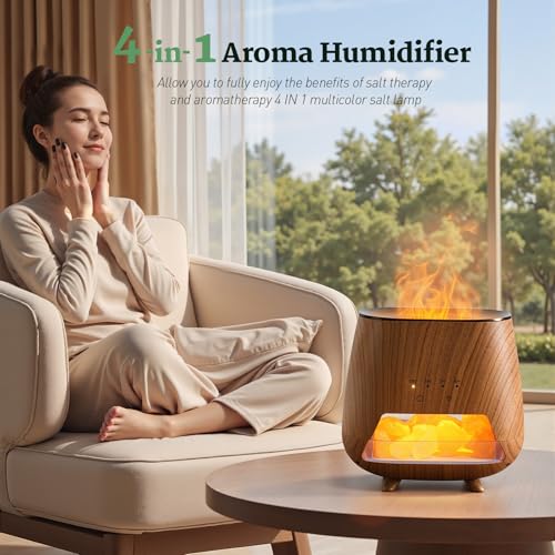 JJNJJN Essential Oil Diffuser for Home: 200ml Aromatherapy Diffuser with Himalayan Pink Salt Rock, Cool Mist Humidifier wi...