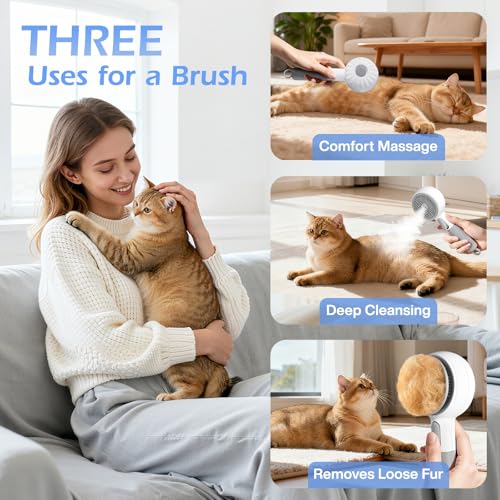 Steam-Like Spray Cat Brush - 3-in-1 USB Rechargeable Deshedding & Self-Cleaning Brush with Water Mist for Long & Short Hai...