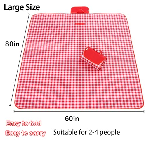 RUIBOLU Large Picnic Blankets,80x60in Beach Blanket Sandproof Beach Mat for 3-5 Adults Waterproof Quick Drying Outdoor Pic...