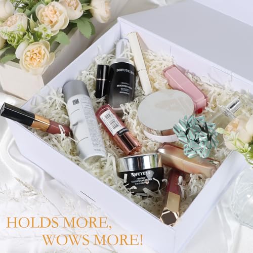 LFBOX White Gift Box with Ribbon Magnetic Lids 10.2x9x3.74 in, Christmas Gift Boxes Bridesmaid Groomsman Proposal Boxes, W...