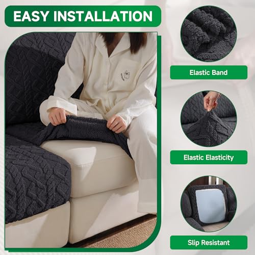 OHSIO Couch Cushion Covers, Super Soft Thicker Fleece Sofa Cover Stretch Sectional Sofa Slipcover Washable Pet Friendly An...