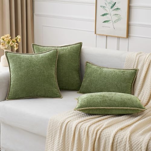 MIULEE Pack of 2 Couch Throw Pillow Covers 18x18 Inch Sage Green Farmhouse Decorative Pillow Covers with Stitched Edge Sof...