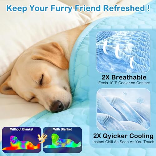 Vivifying Cooling Blanket for Dogs, Reversible Ice Silk Dog Cooling Mat with Waterproof Layer, Soft Pet Throw Blanket for ...