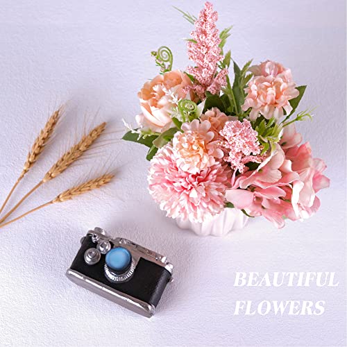 Artificial Potted Flowers Pink, Small Ceramic Vase Fake Flower Plants Desktop Decoration Indoor for Home and Office, Faux ...